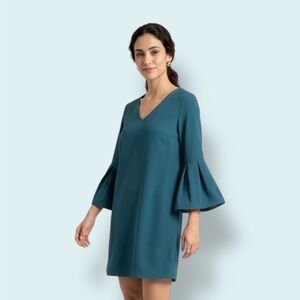 Naked Zebra Teal V-Neck Bell Sleeve Shift Dress